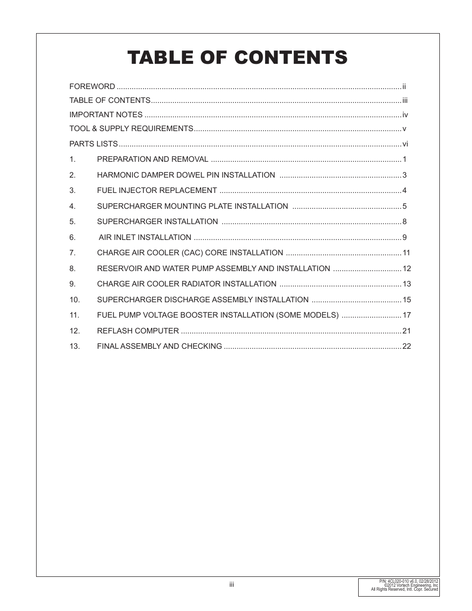 Vortech 2006-2010 6.1L Hemi Cars (Charger, Challenger, Magnum, 300C) User Manual | Page 3 / 38