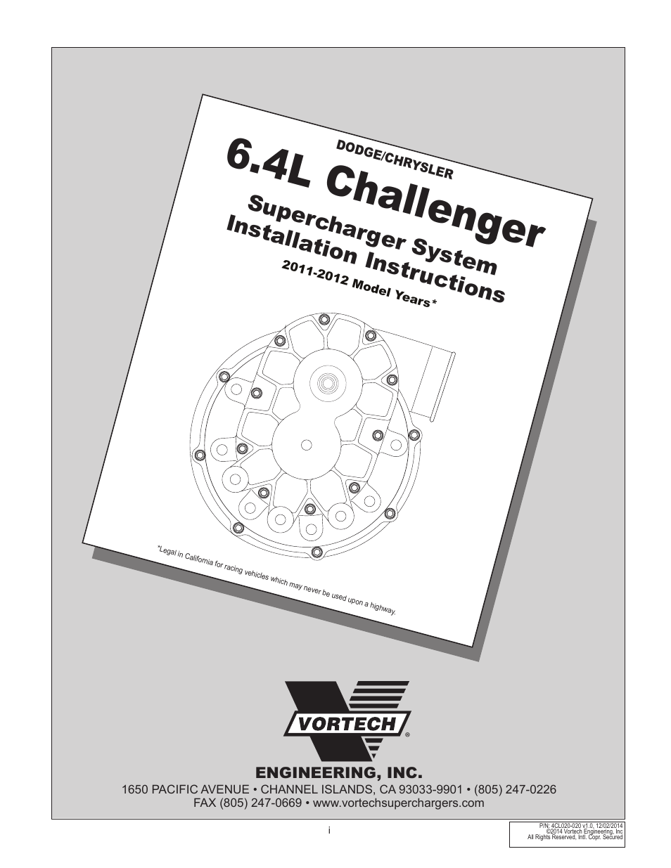 Vortech 2011-2012 6.4L Hemi Challenger User Manual | 30 pages