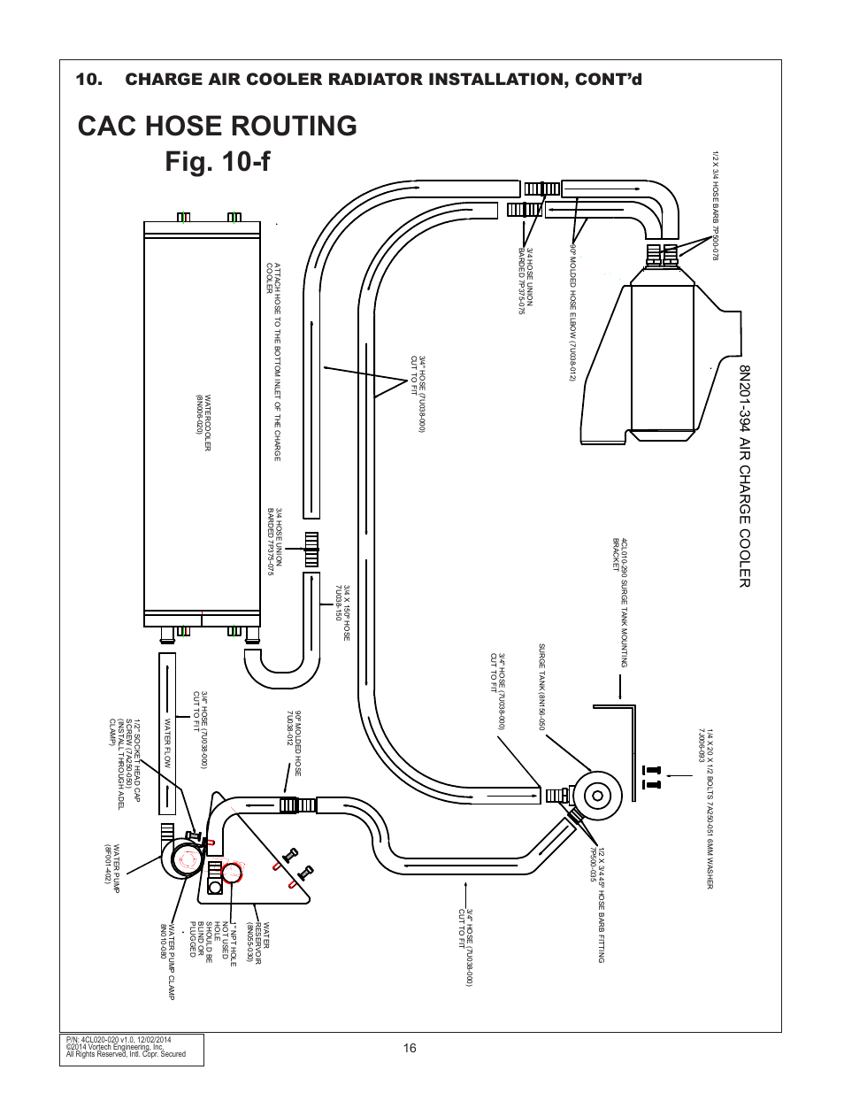Cac hose routing fig. 10-f, Charge air cooler radiator installation, cont’d | Vortech 2011-2012 6.4L Hemi Challenger User Manual | Page 26 / 30