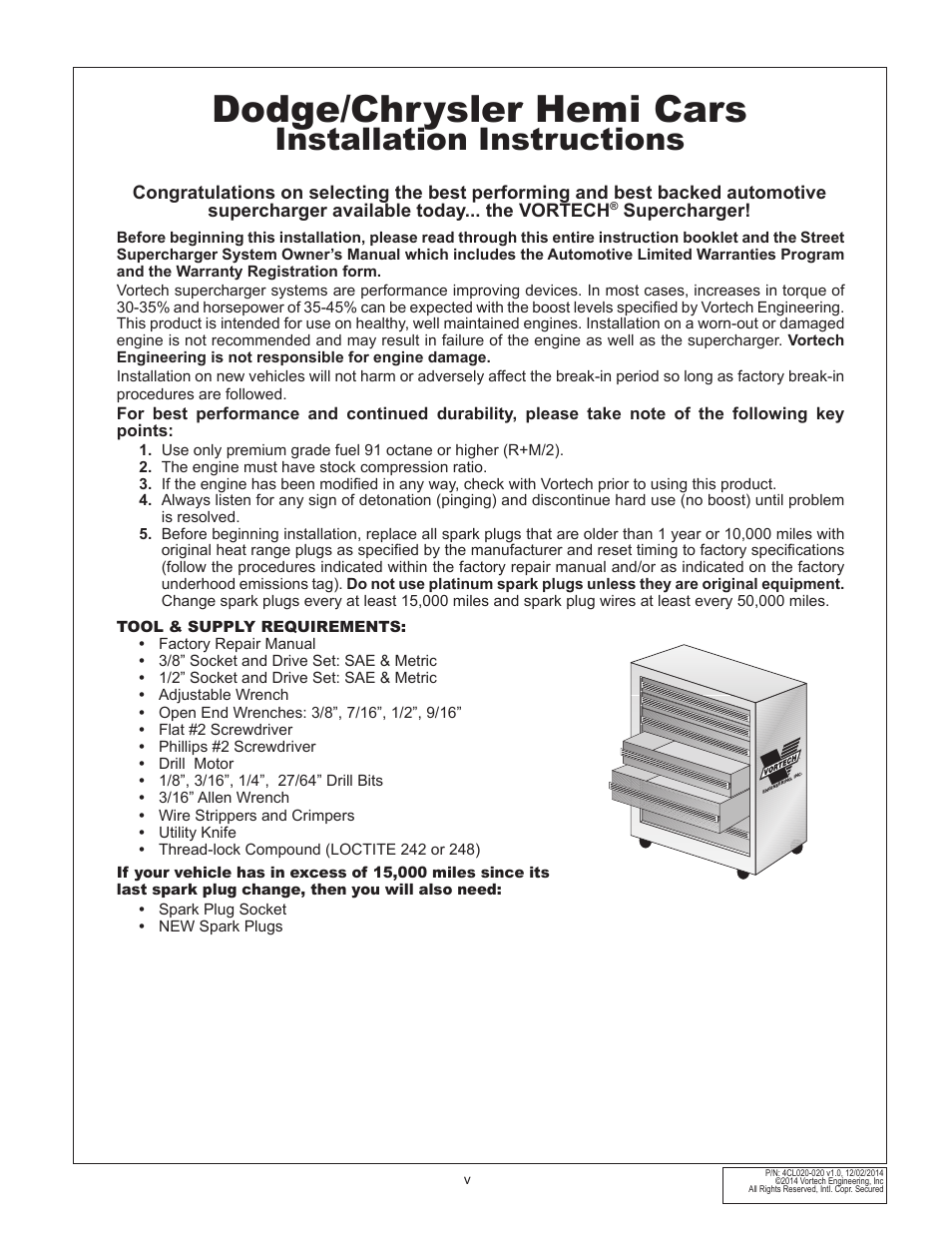 Dodge/chrysler hemi cars, Installation instructions | Vortech 2011-2012 6.4L Hemi Challenger User Manual | Page 5 / 30