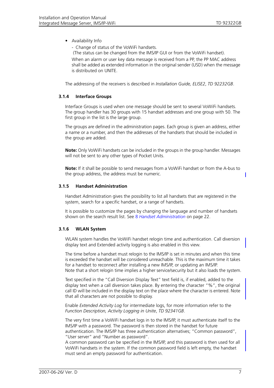 4 interface groups, 5 handset administration, 6 wlan system | Cisco TD 92322GB User Manual | Page 10 / 34