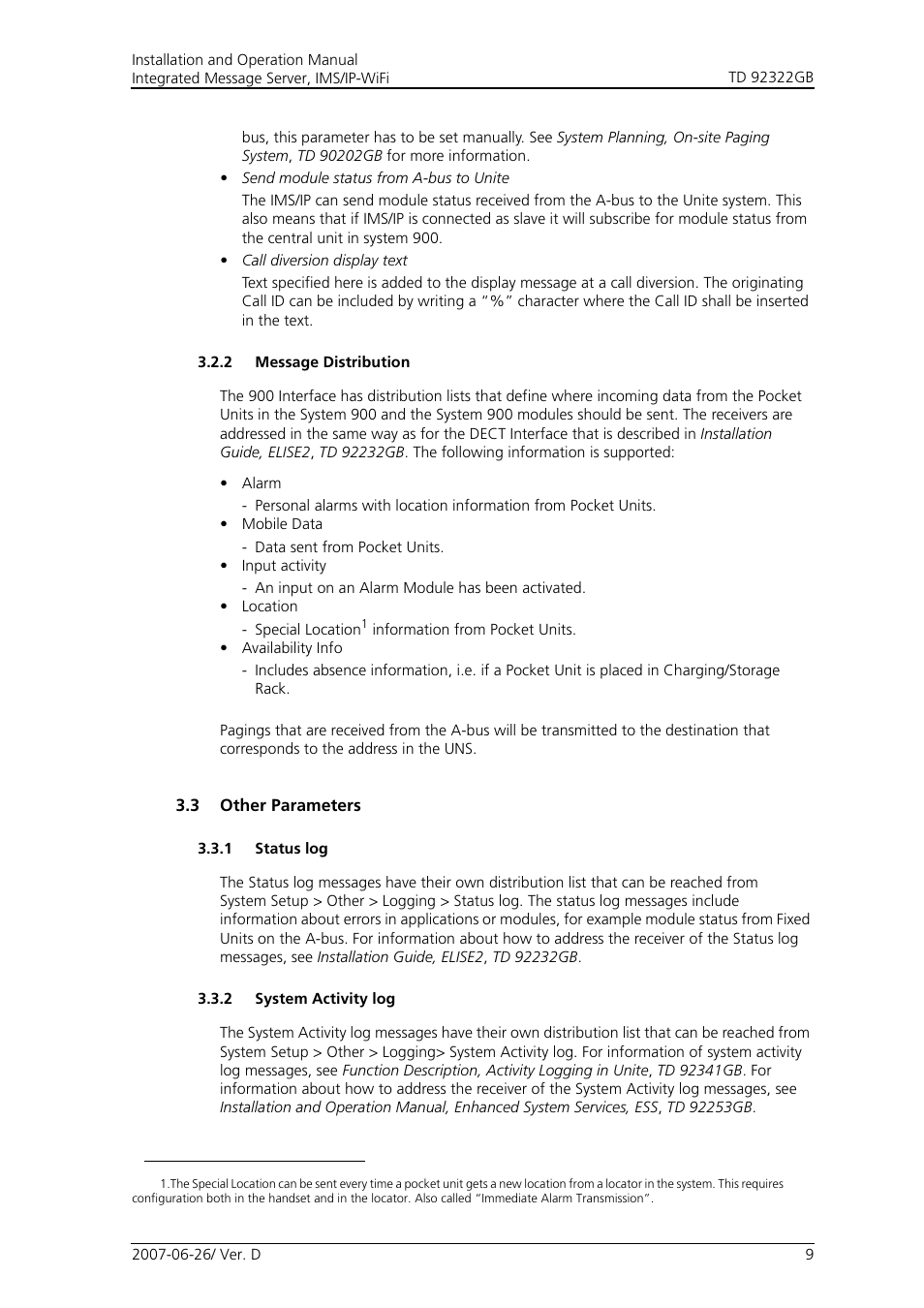 2 message distribution, 3 other parameters, 1 status log | 2 system activity log | Cisco TD 92322GB User Manual | Page 12 / 34