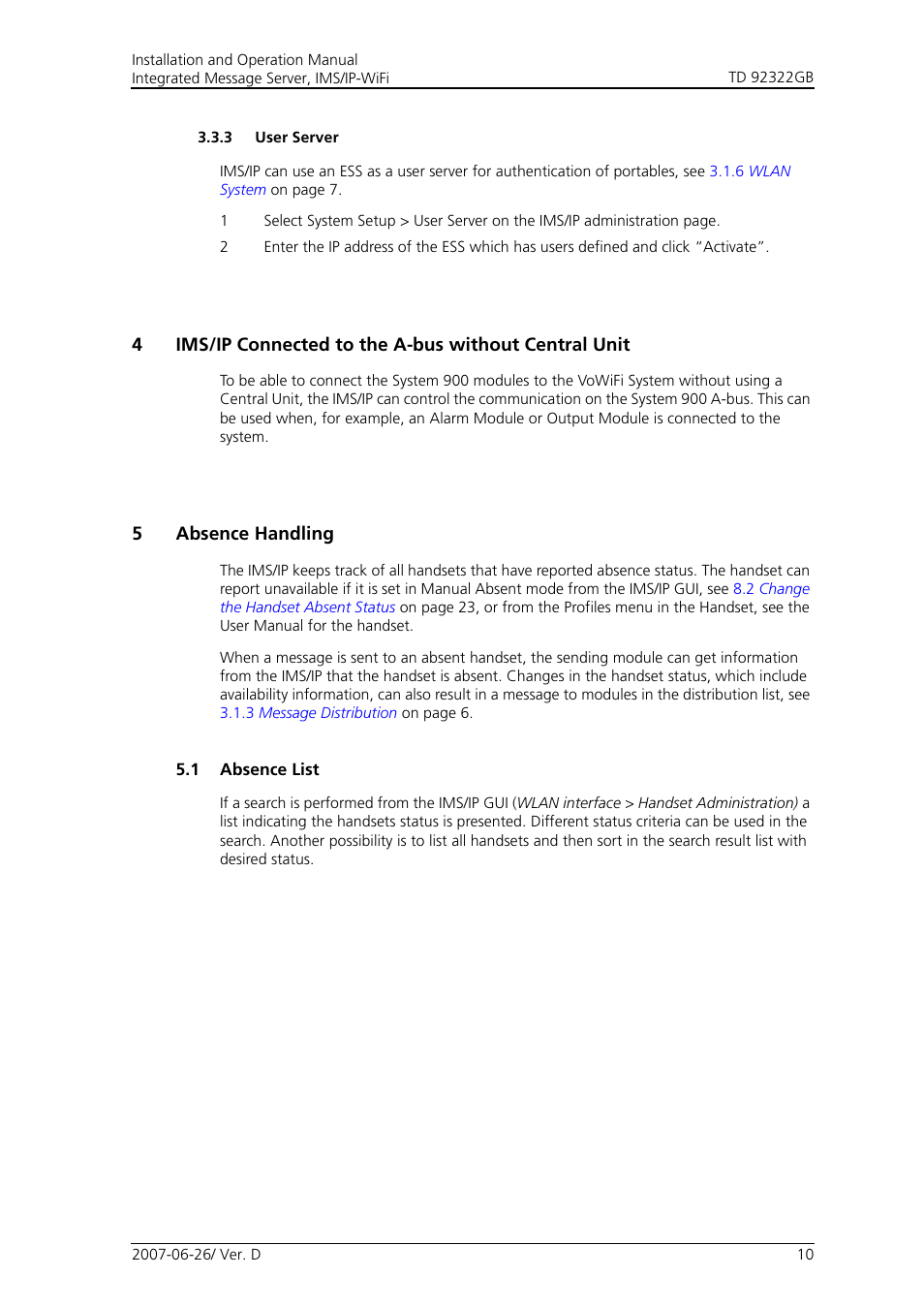 3 user server, 5 absence handling, 1 absence list | Cisco TD 92322GB User Manual | Page 13 / 34