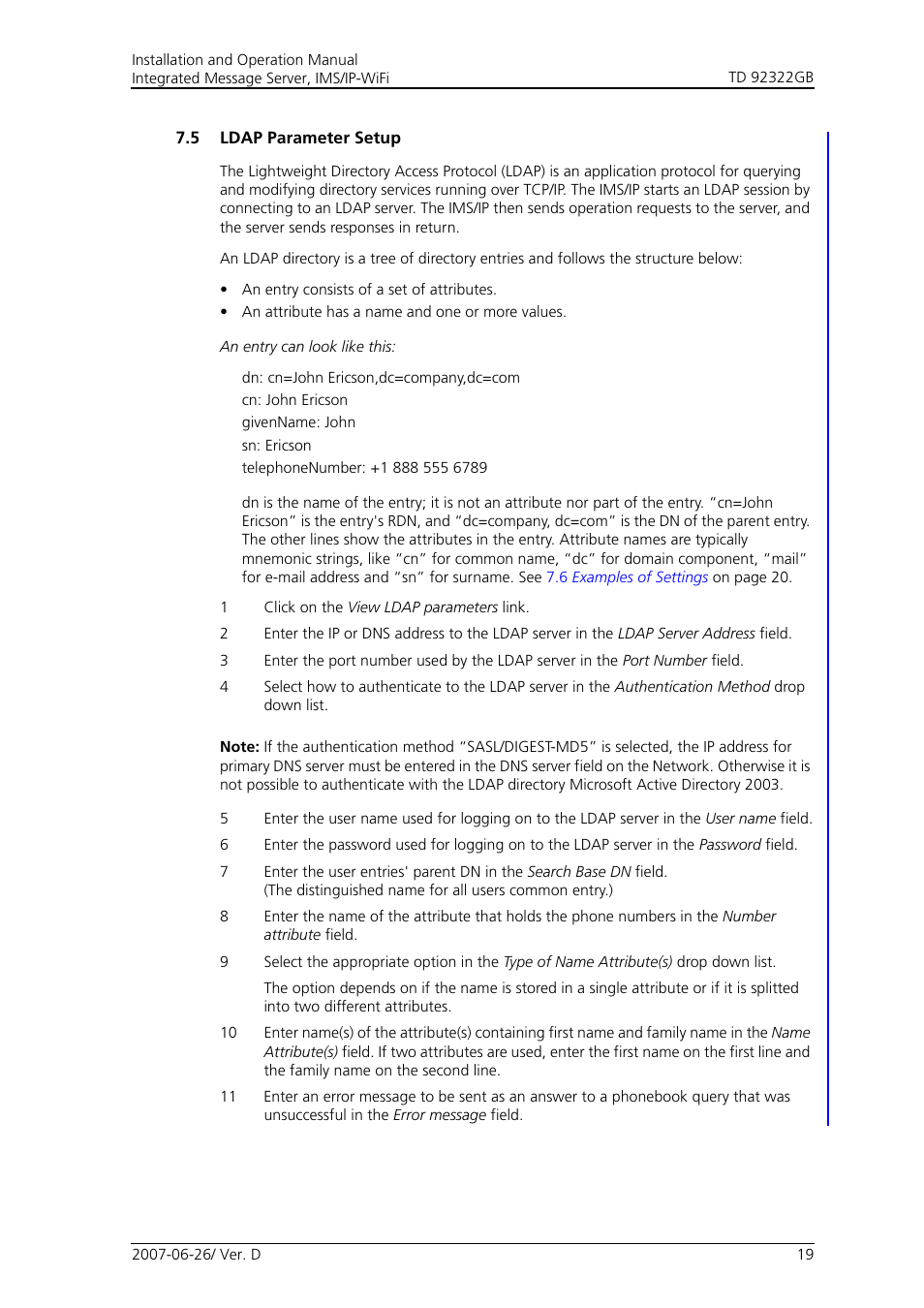 5 ldap parameter setup, Bed in, Nue in chapter | Cisco TD 92322GB User Manual | Page 22 / 34