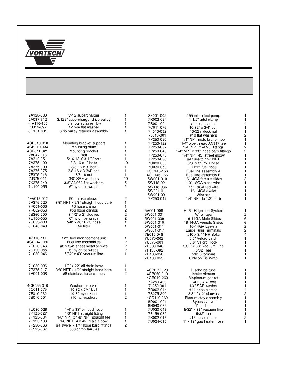 Parts list, Dodge dakota/ram/ t-300 truck | Vortech 1991-1995 5.2L/5.9L Dakota/Ram User Manual | Page 6 / 21