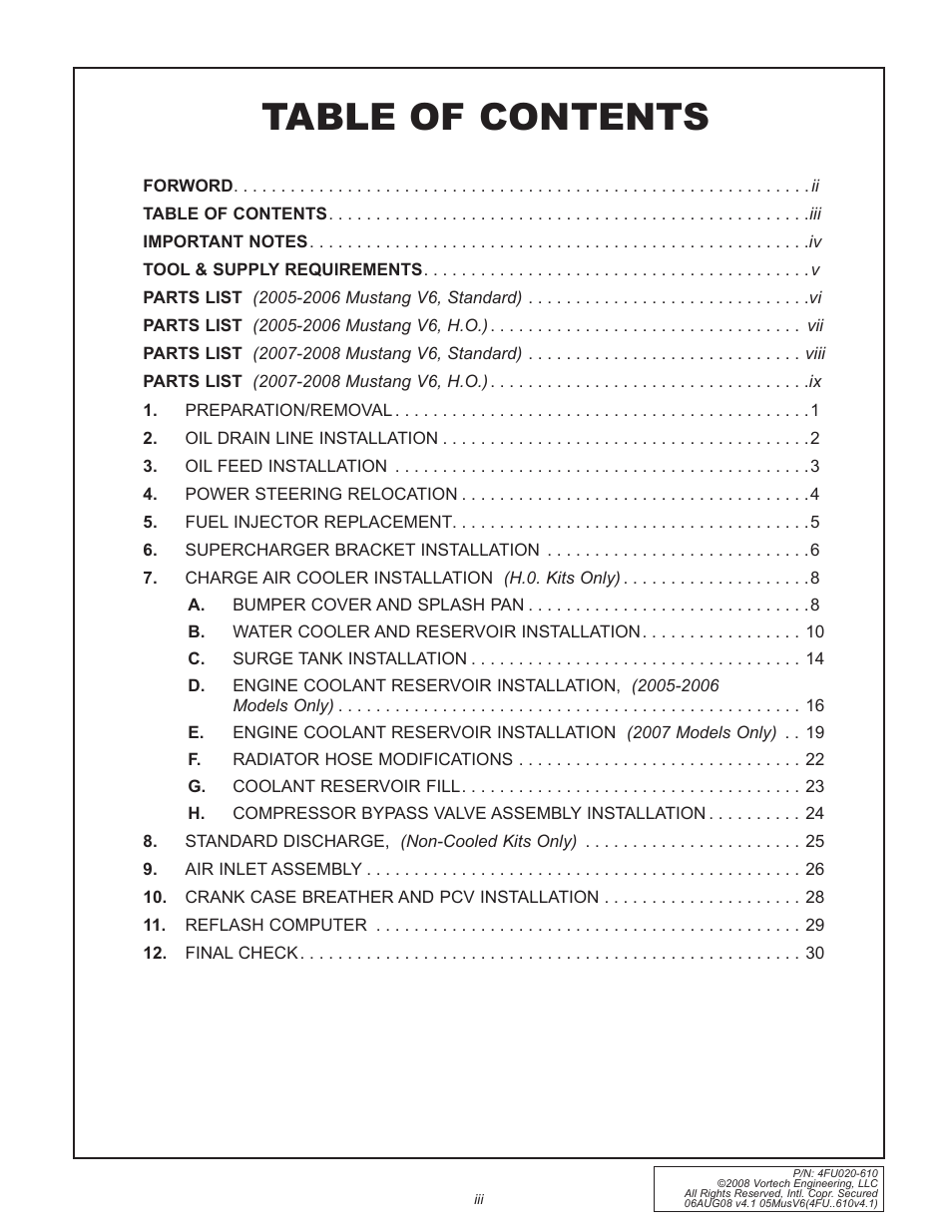 Vortech 2005-2008 Ford 4.0L V6 Mustang User Manual | Page 3 / 42