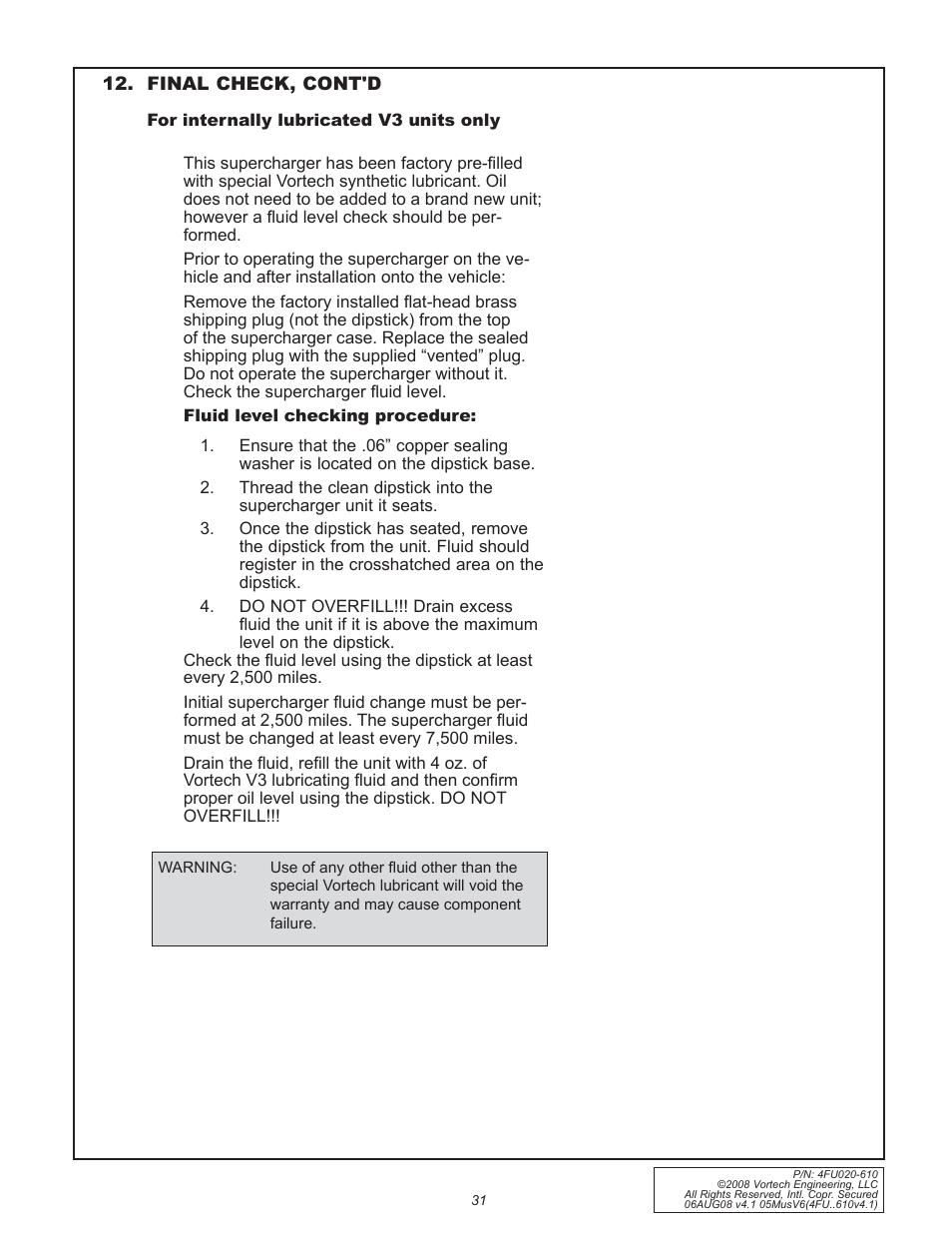 Vortech 2005-2008 Ford 4.0L V6 Mustang User Manual | Page 41 / 42