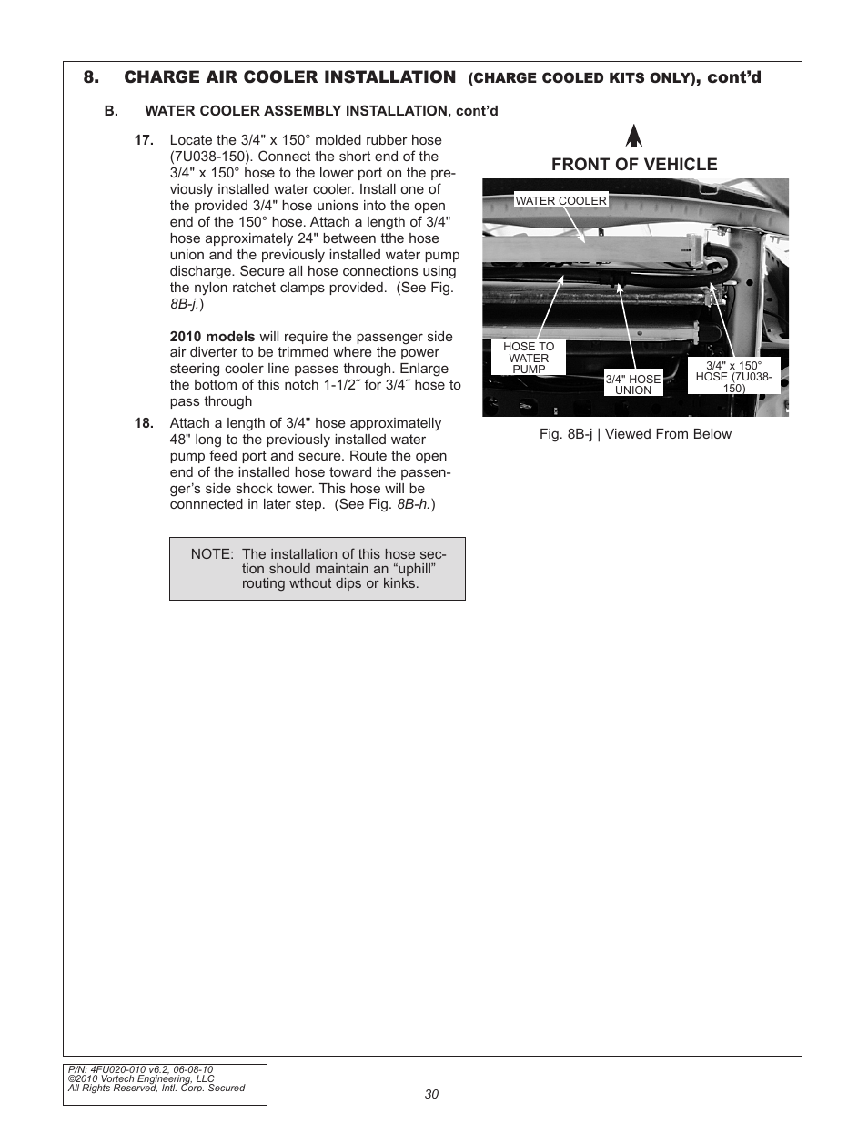 Charge air cooler installation, Cont’d, Front of vehicle | Vortech 2005-2010 Ford 4.6L 3v Mustang GT User Manual | Page 52 / 82