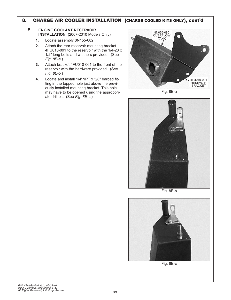 Charge air cooler installation, Cont’d e | Vortech 2005-2010 Ford 4.6L 3v Mustang GT User Manual | Page 60 / 82