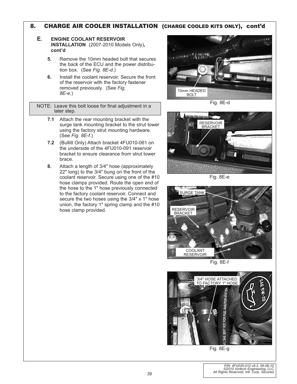 Charge air cooler installation, Cont’d | Vortech 2005-2010 Ford 4.6L 3v Mustang GT User Manual | Page 61 / 82