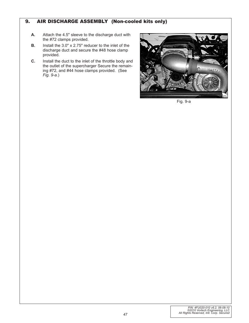 Air discharge assembly (non-cooled kits only) | Vortech 2005-2010 Ford 4.6L 3v Mustang GT User Manual | Page 69 / 82