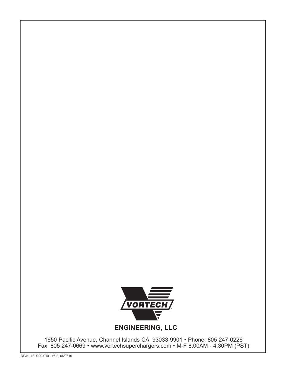 Engineering, llc | Vortech 2005-2010 Ford 4.6L 3v Mustang GT User Manual | Page 82 / 82