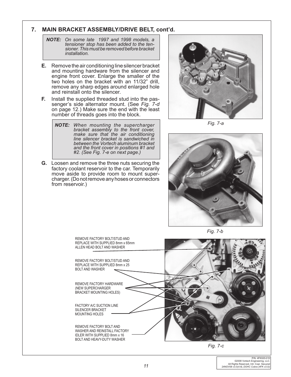 Main bracket assembly/drive belt, cont’d | Vortech 1996-1998 Ford 4.6L Mustang Cobra User Manual | Page 21 / 32
