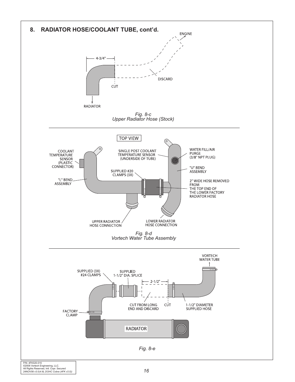 Radiator hose/coolant tube, cont’d | Vortech 1996-1998 Ford 4.6L Mustang Cobra User Manual | Page 26 / 32