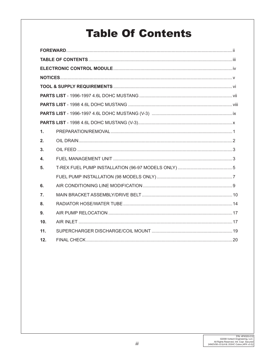 Vortech 1996-1998 Ford 4.6L Mustang Cobra User Manual | Page 3 / 32