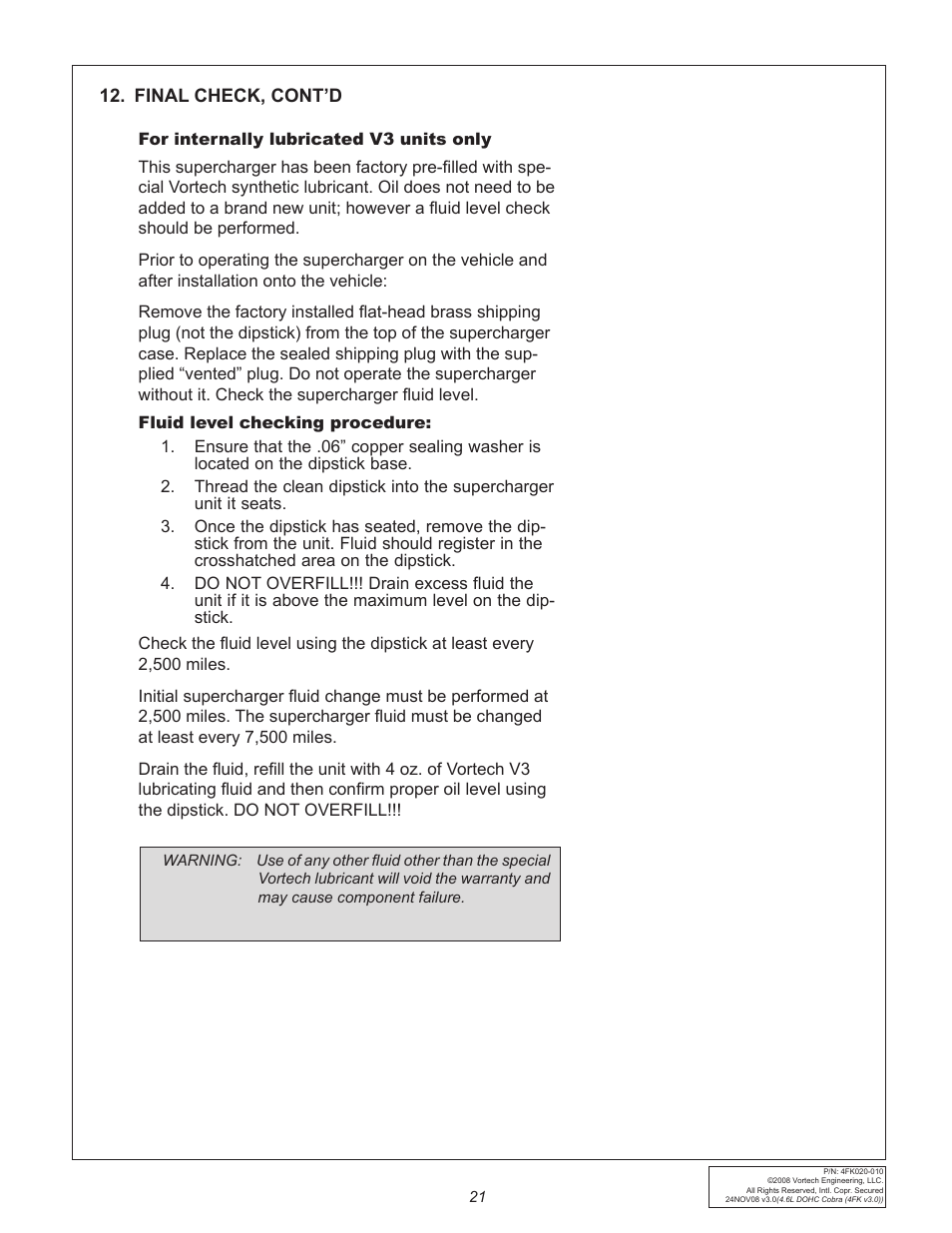 Vortech 1996-1998 Ford 4.6L Mustang Cobra User Manual | Page 31 / 32