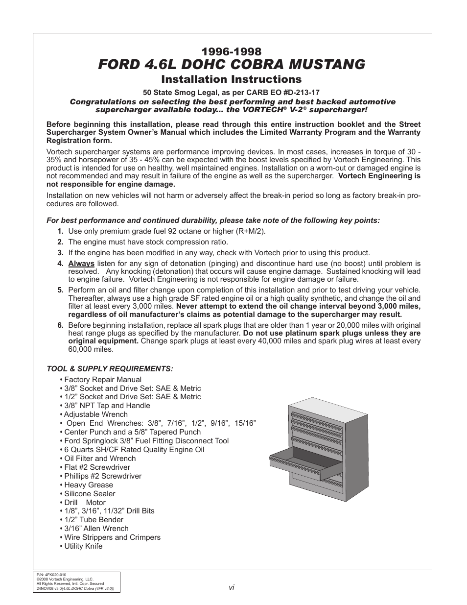 Ford 4.6l dohc cobra mustang, Installation instructions | Vortech 1996-1998 Ford 4.6L Mustang Cobra User Manual | Page 6 / 32