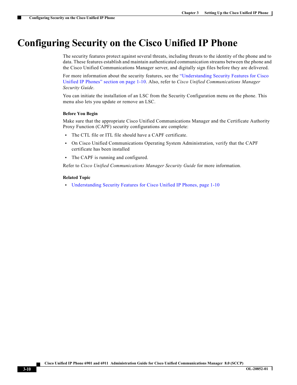 Configuring security on the cisco unified ip phone | Cisco 6901 User Manual | Page 10 / 10