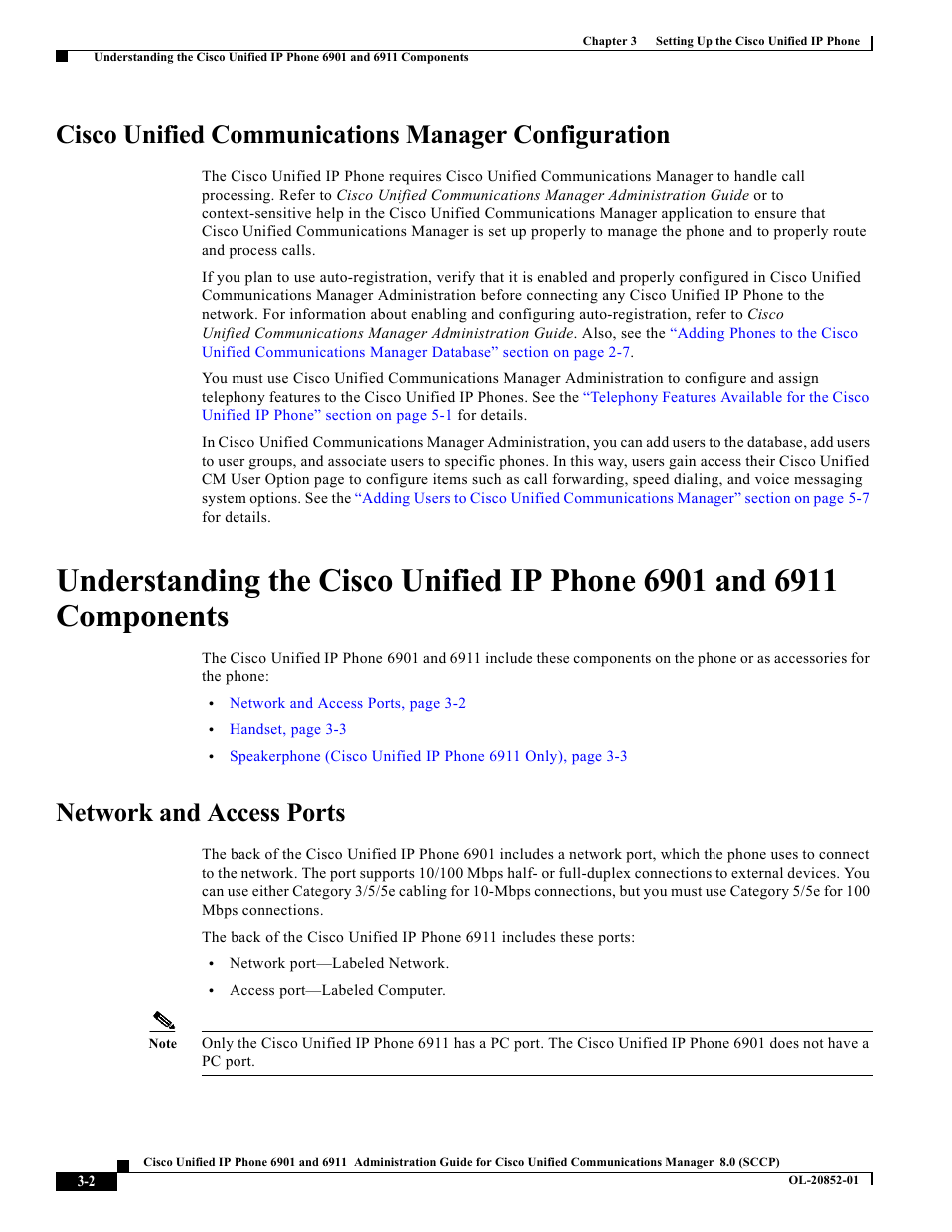 Cisco unified communications manager configuration, Network and access ports | Cisco 6901 User Manual | Page 2 / 10