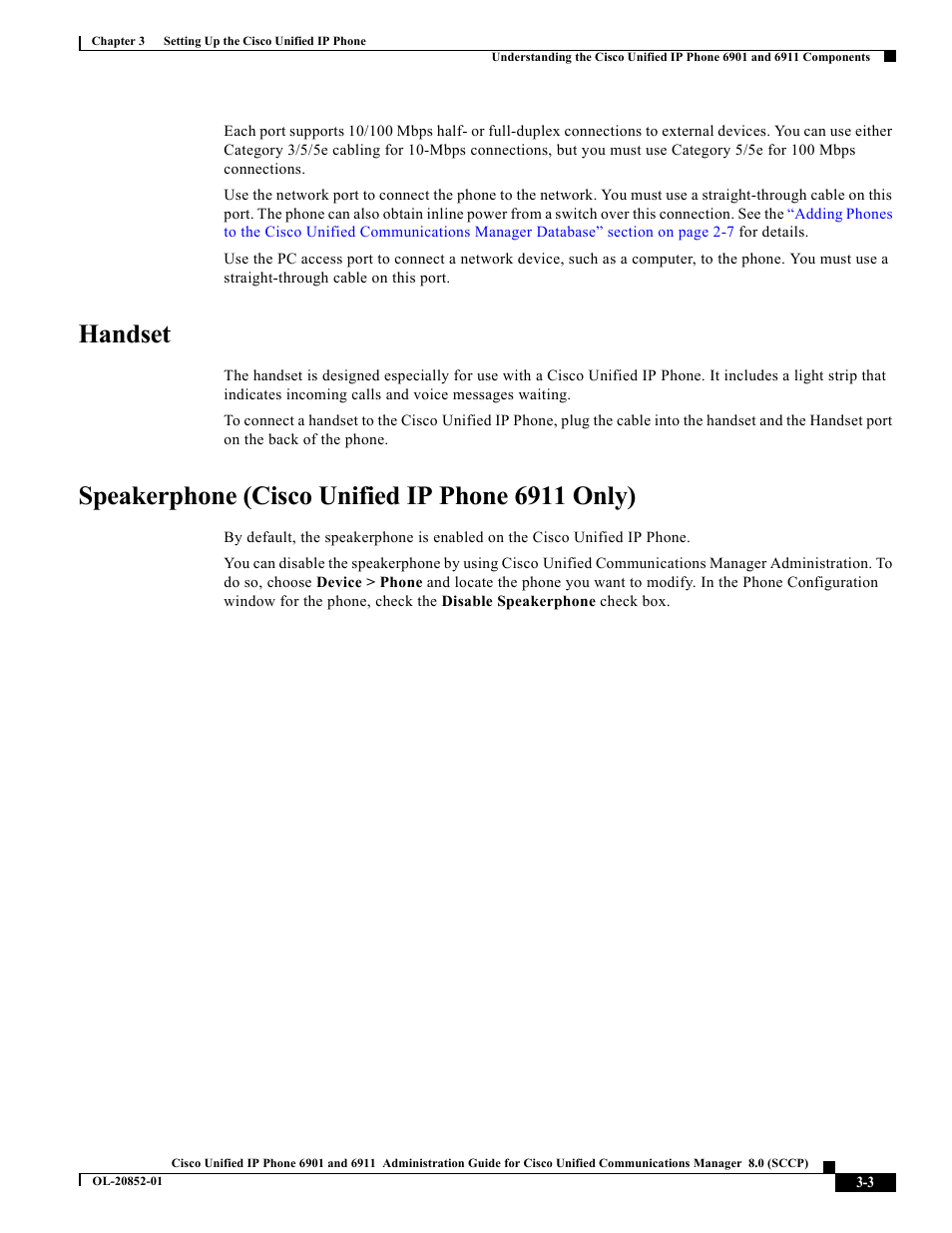 Handset, Speakerphone (cisco unified ip phone 6911 only) | Cisco 6901 User Manual | Page 3 / 10