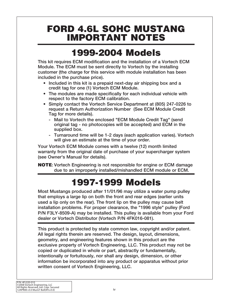 Vortech 1996-2004 Ford 4.6 Mustang GT User Manual | Page 4 / 39