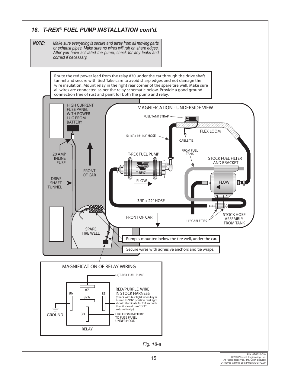 T-rex, Fuel pump installation cont'd | Vortech 1994-1995 Ford 5.0 Mustang User Manual | Page 23 / 24