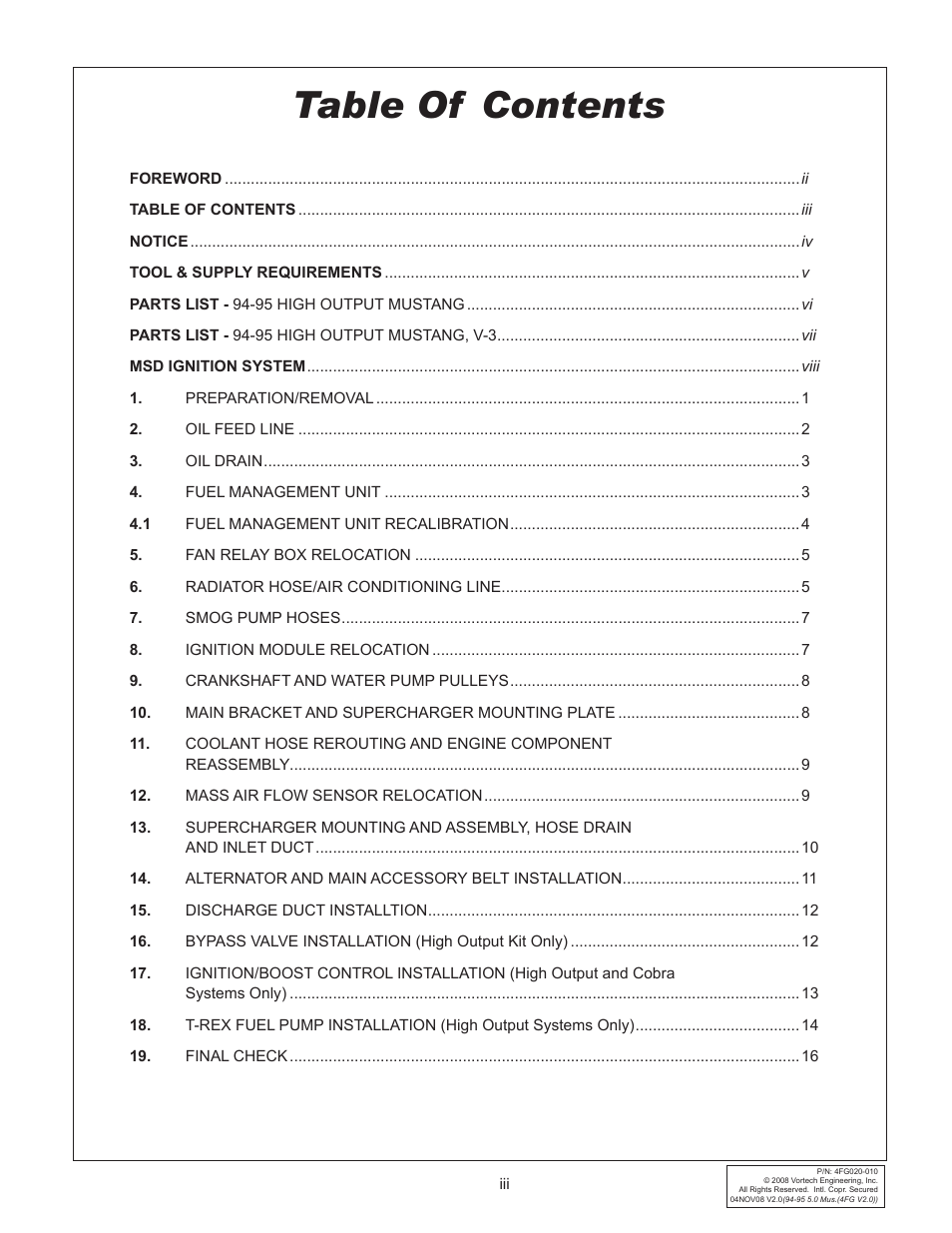 Vortech 1994-1995 Ford 5.0 Mustang User Manual | Page 3 / 24