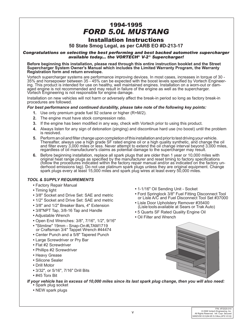 Ford 5.0l mustang, Installation instructions | Vortech 1994-1995 Ford 5.0 Mustang User Manual | Page 5 / 24