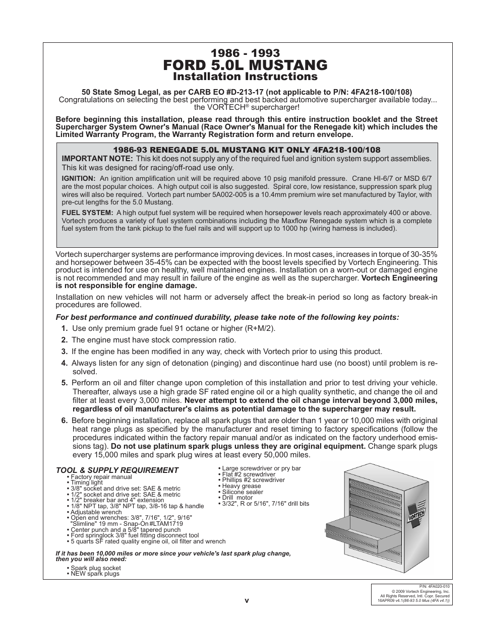 Ford 5.0l mustang, Installation instructions | Vortech 1986-1993 Ford 5.0 Mustang User Manual | Page 5 / 30