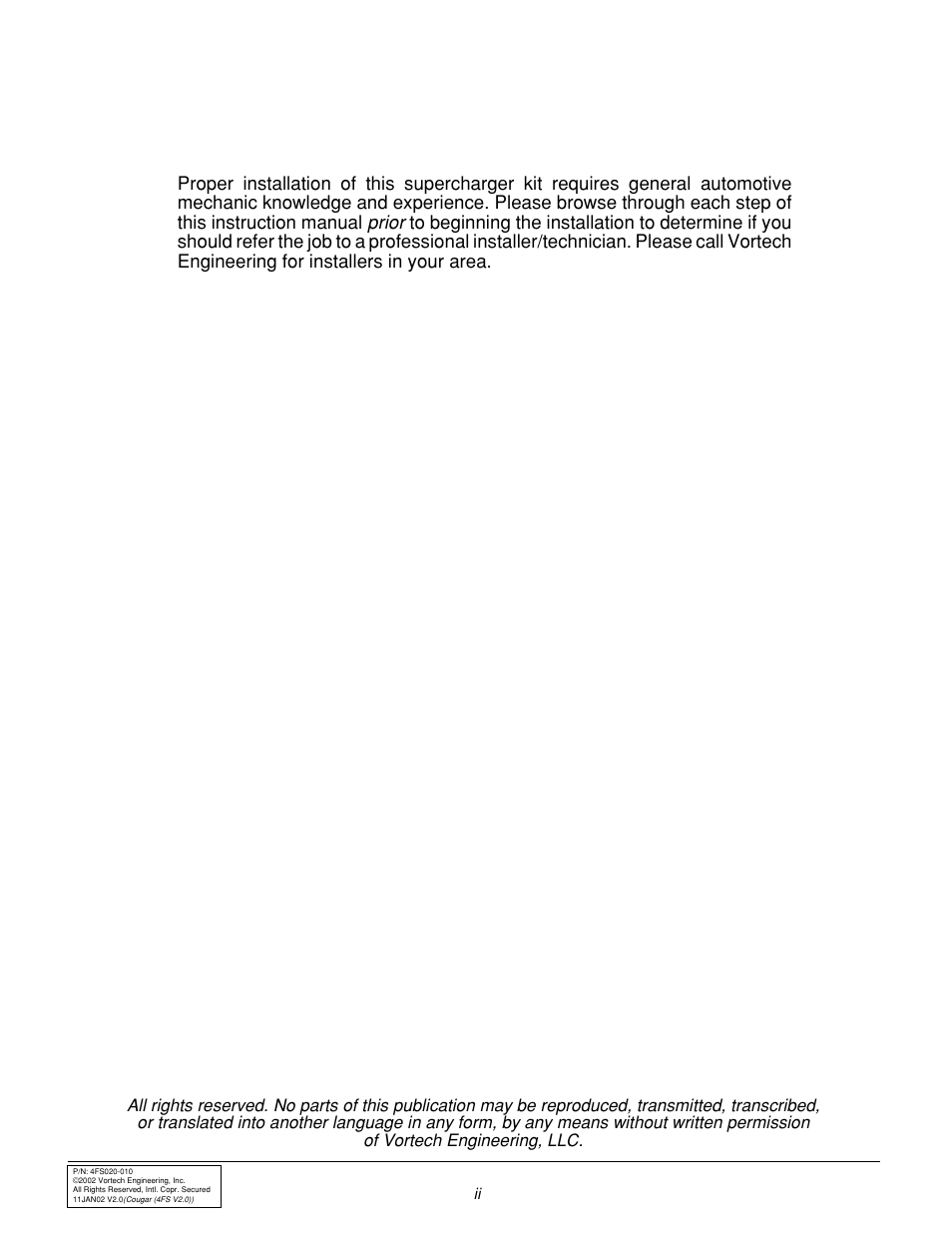 Foreword | Vortech Ford SVT Contour/Mercury 2.5L V6 Cougar User Manual | Page 2 / 30