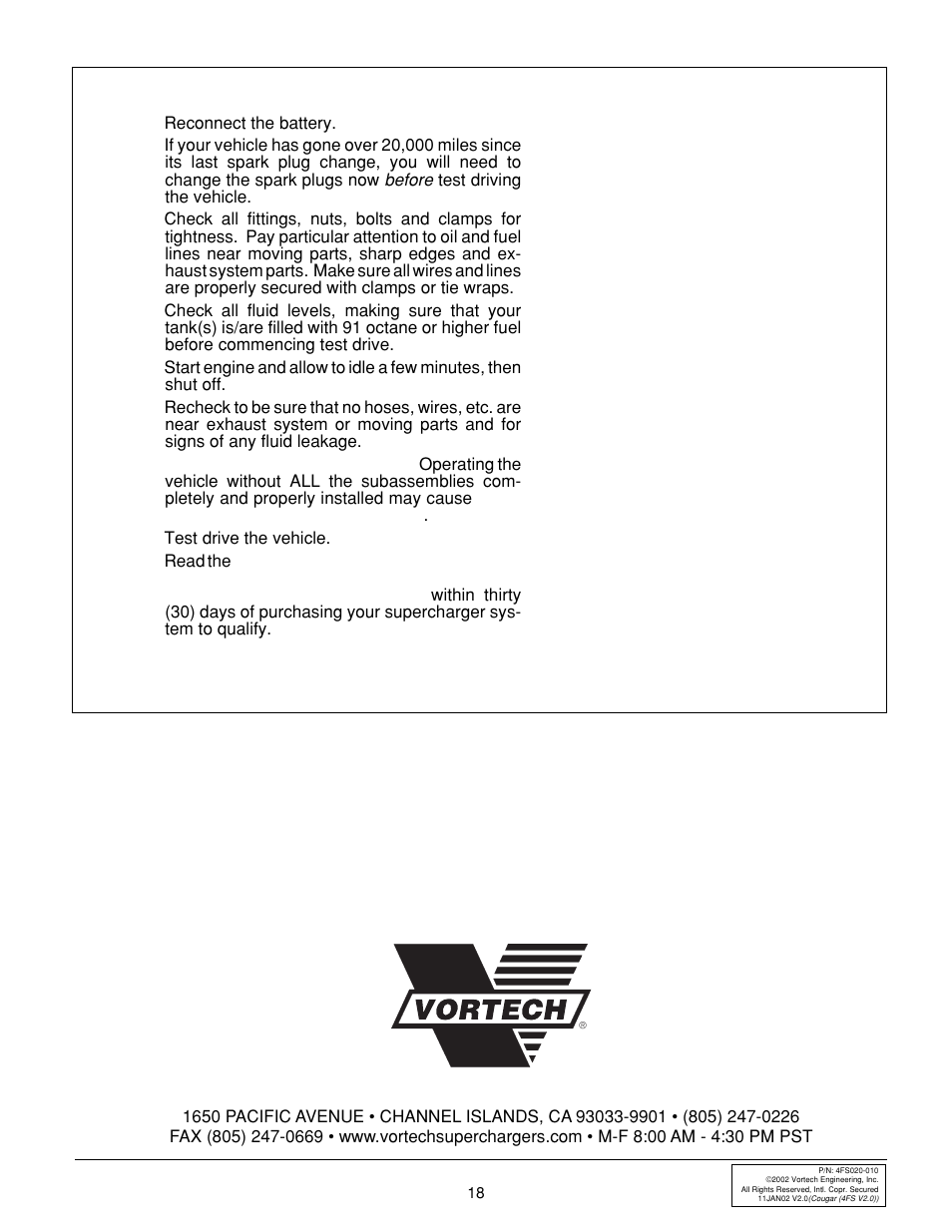 Engineering, inc | Vortech Ford SVT Contour/Mercury 2.5L V6 Cougar User Manual | Page 26 / 30