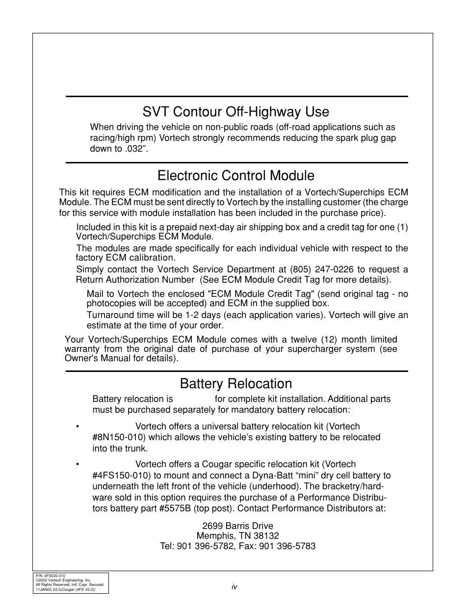 Vortech Ford SVT Contour/Mercury 2.5L V6 Cougar User Manual | Page 4 / 30