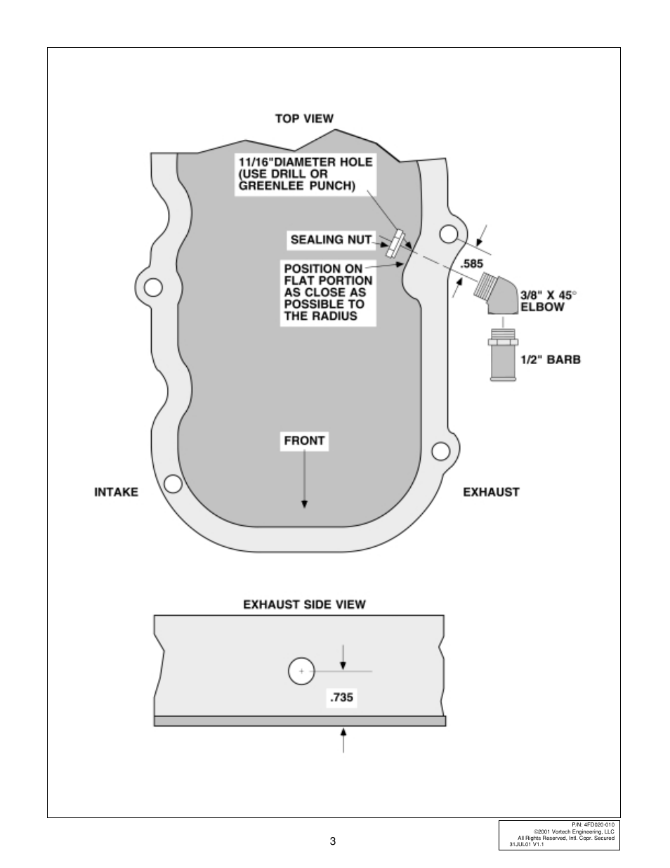 Oil drain graphic, 3fig. 3-e | Vortech 1991-1994 Ford 4.0L Ranger/Explorer User Manual | Page 9 / 18