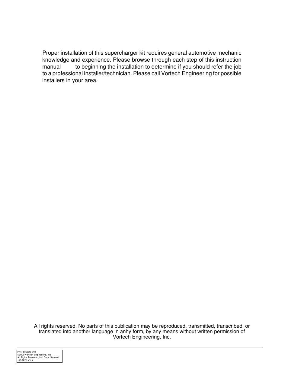 Foreword | Vortech 1987-1996 Ford 5.0L/5.8L Truck/SUV User Manual | Page 2 / 24
