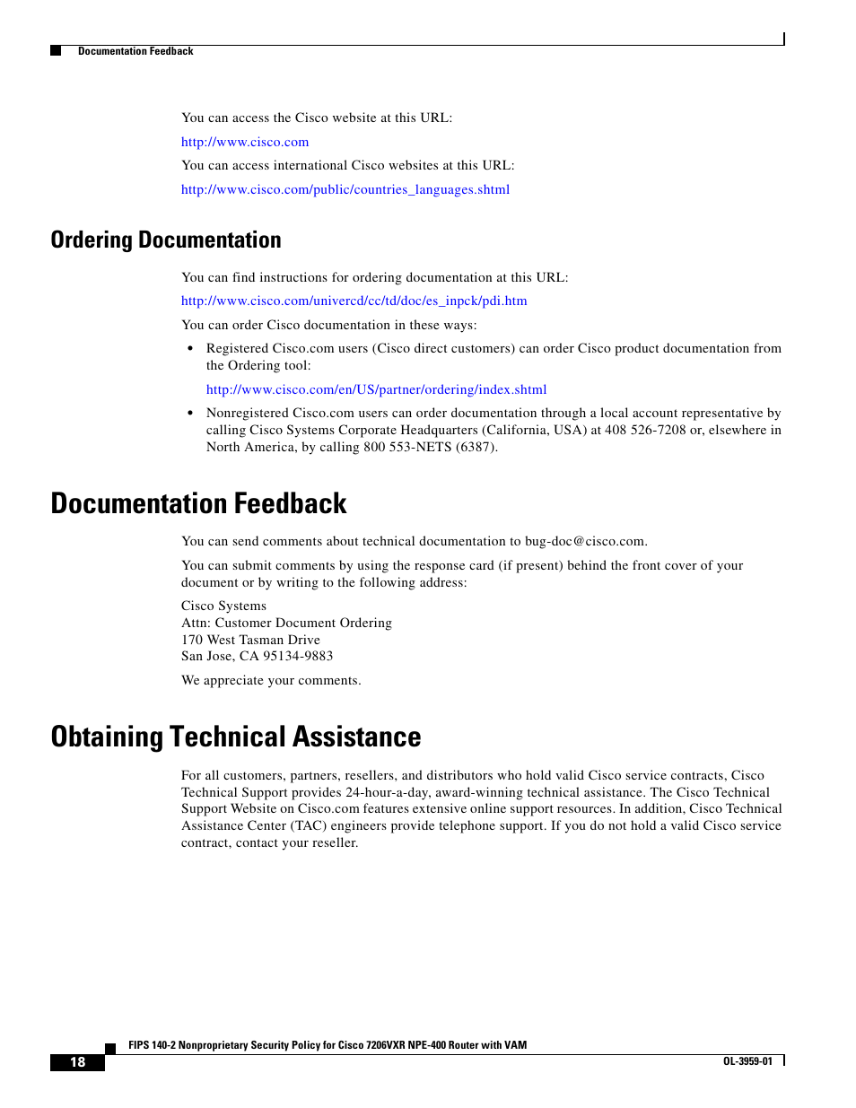 Ordering documentation, Documentation feedback, Obtaining technical assistance | Obtaining | Cisco 7206VXR NPE-400 User Manual | Page 18 / 22
