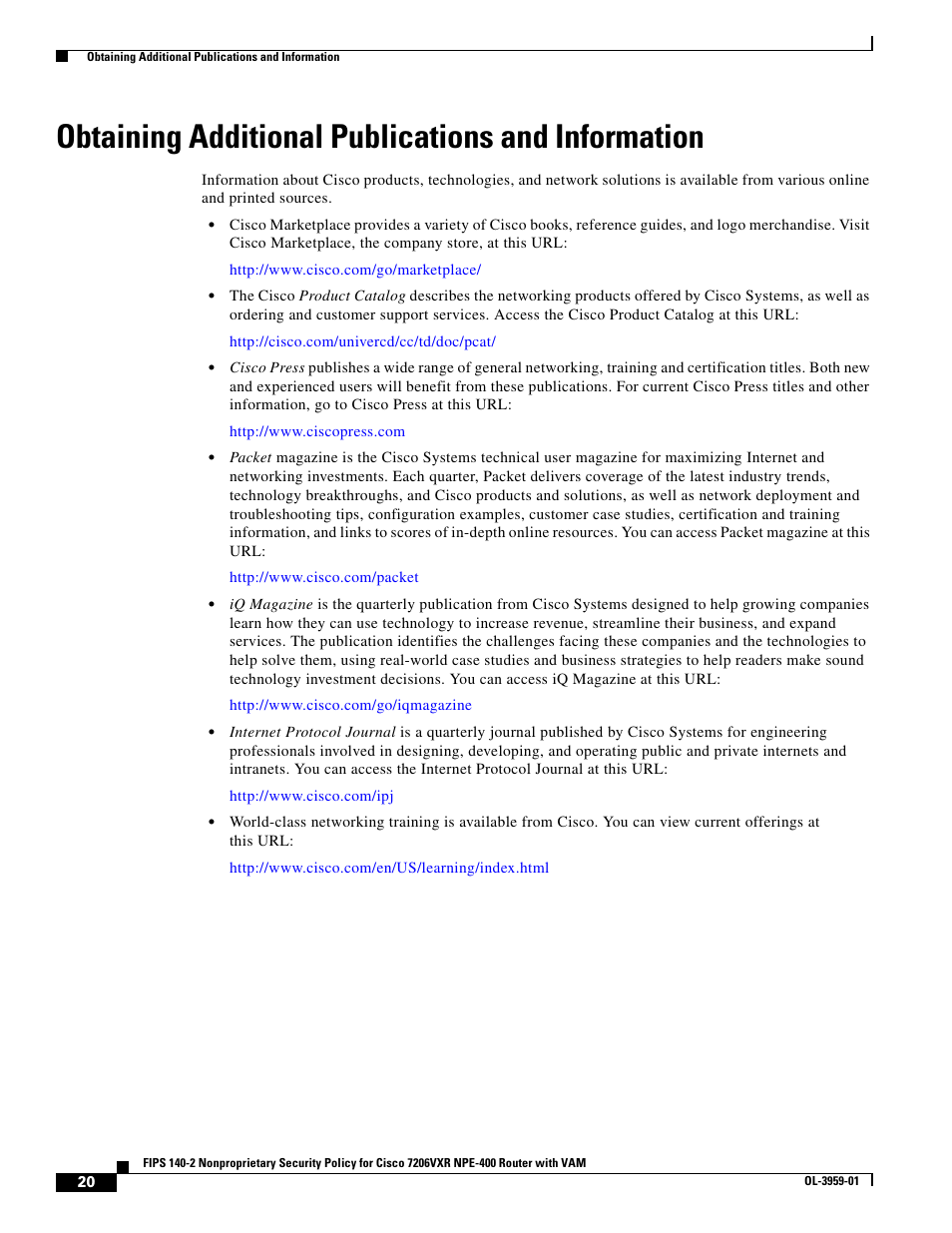 Obtaining additional publications and information | Cisco 7206VXR NPE-400 User Manual | Page 20 / 22