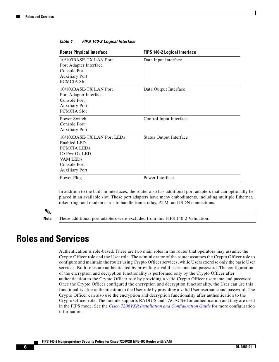 Roles and services, N in, Table 1 | Cisco 7206VXR NPE-400 User Manual | Page 6 / 22