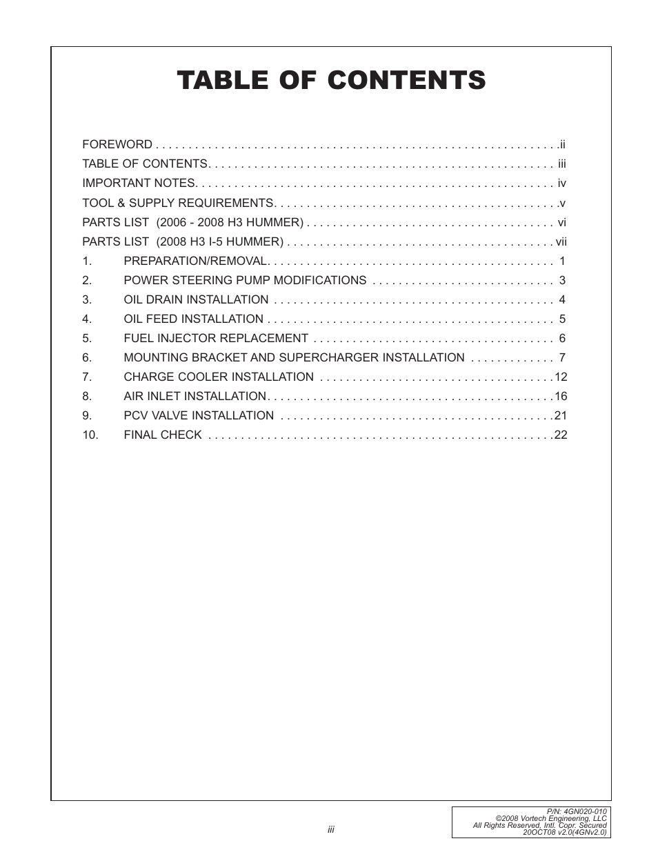 Vortech H3 I-5 Hummer - 2006-2008 User Manual | Page 3 / 32