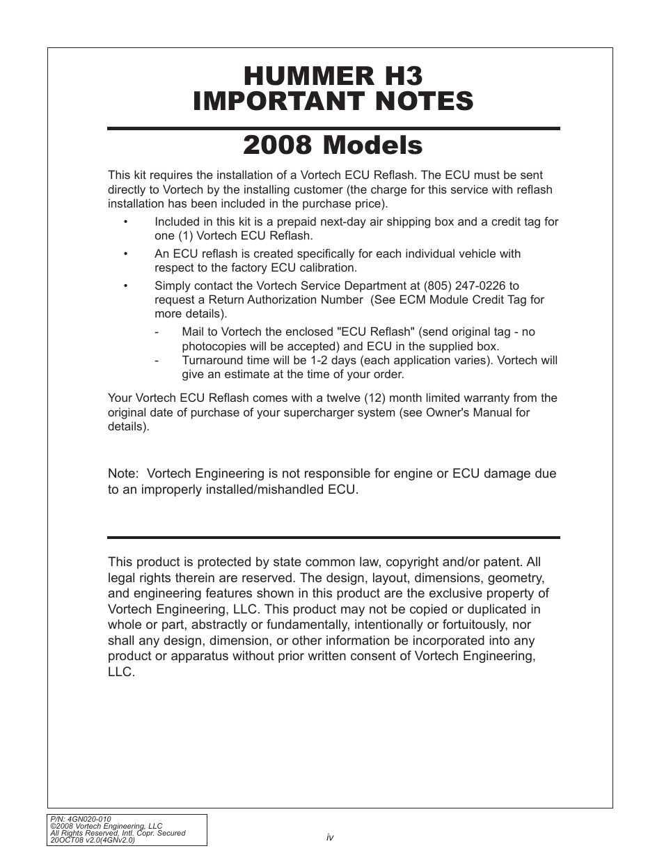 Vortech H3 I-5 Hummer - 2006-2008 User Manual | Page 4 / 32