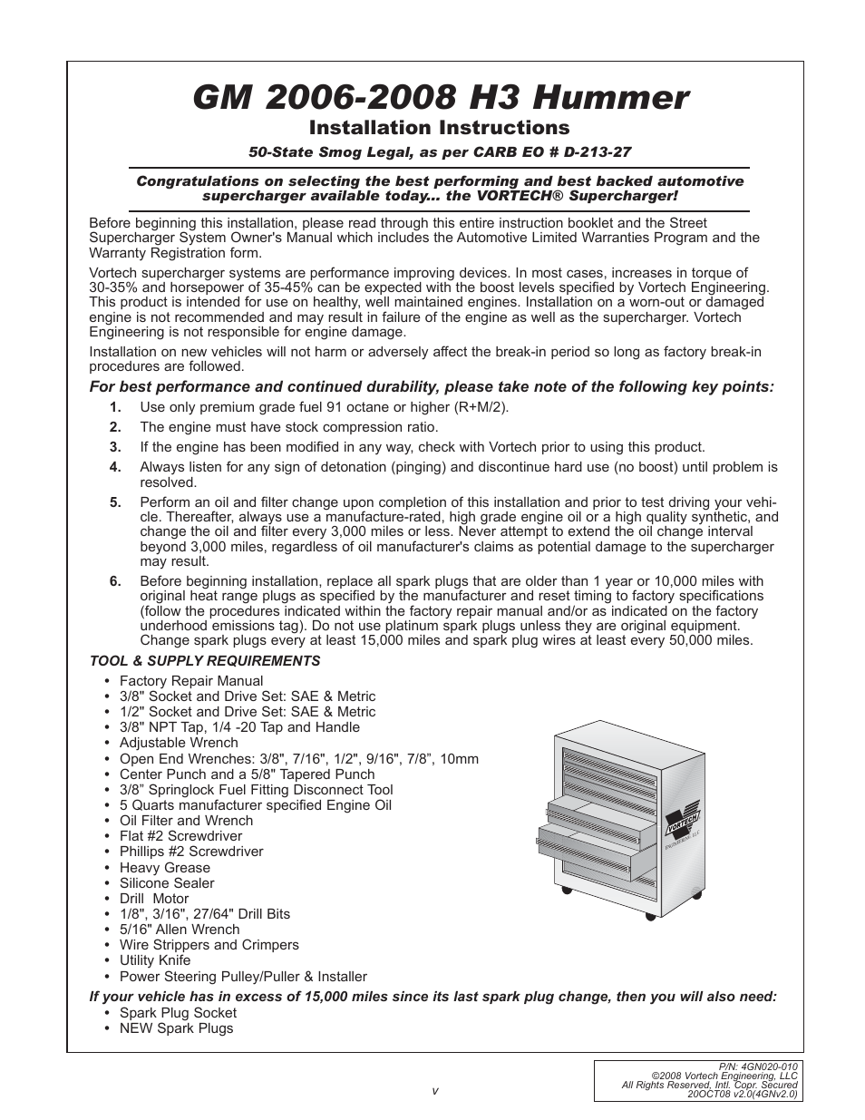 Installation instructions | Vortech H3 I-5 Hummer - 2006-2008 User Manual | Page 5 / 32