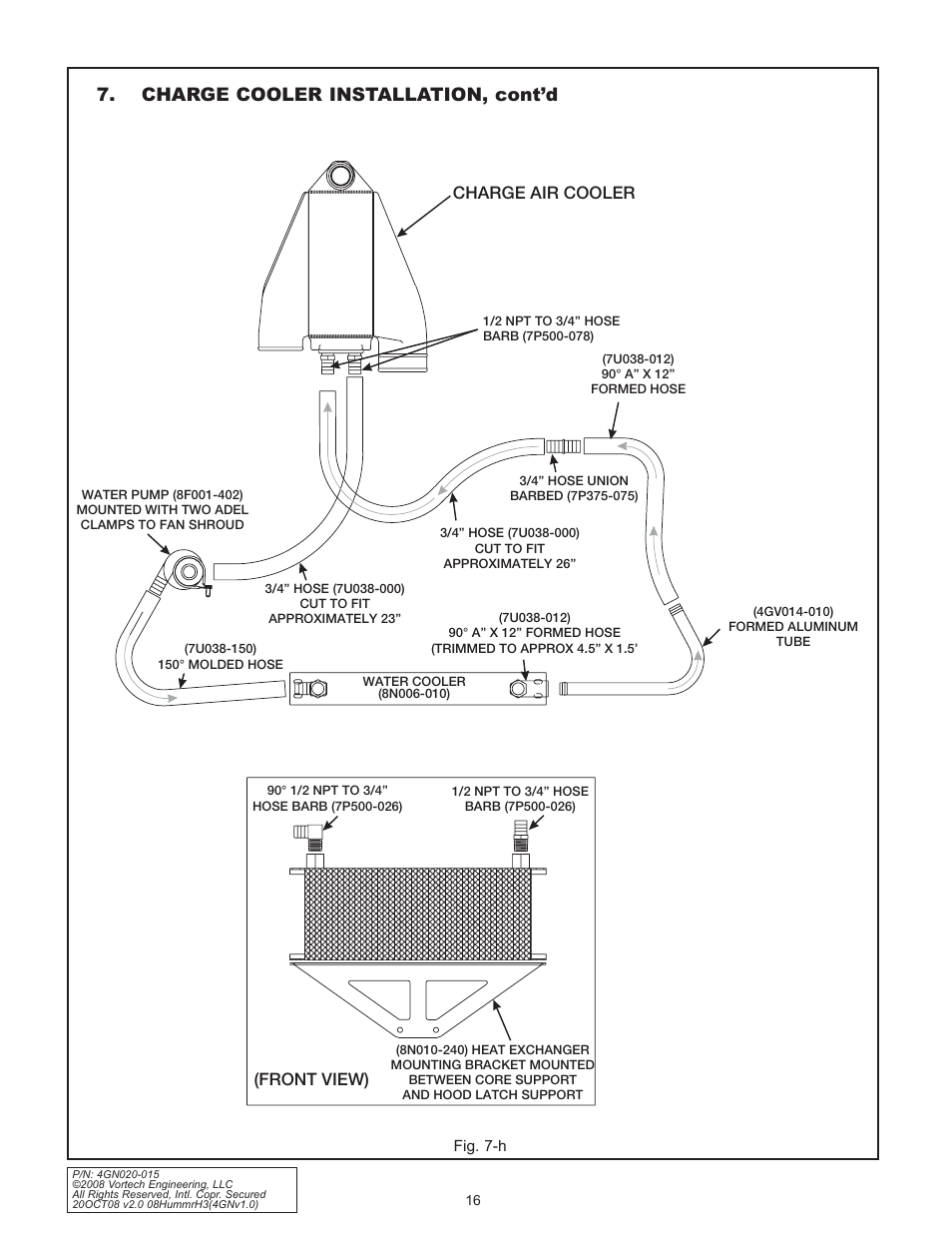 Charge cooler installation, cont’d, Charge air cooler, Front view) | Vortech Alpha H3 Hummer - 2008 User Manual | Page 22 / 30