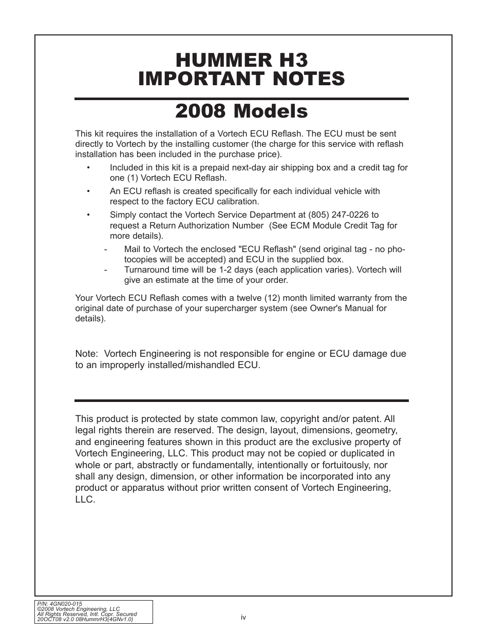 Vortech Alpha H3 Hummer - 2008 User Manual | Page 4 / 30