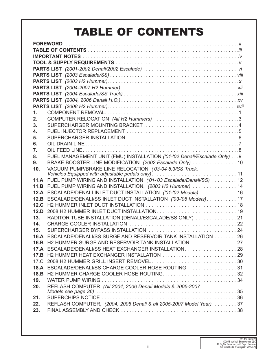 Vortech 2003-2004 Chevrolet SS User Manual | Page 3 / 58