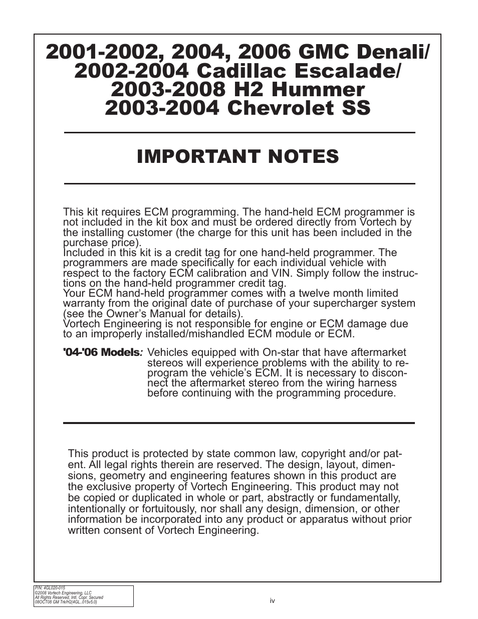 Vortech 2003-2004 Chevrolet SS User Manual | Page 4 / 58
