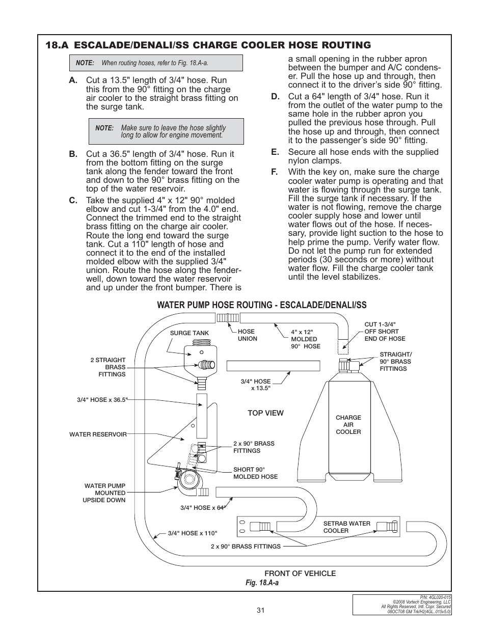 A escalade/denali/ss charge cooler hose routing, Water pump hose routing - escalade/denali/ss | Vortech 2003-2004 Chevrolet SS User Manual | Page 49 / 58