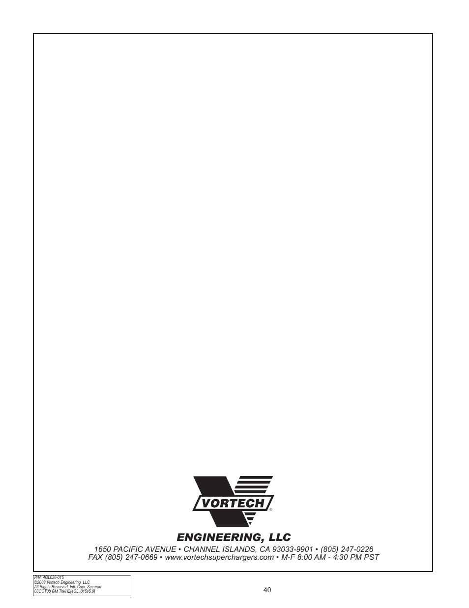Engineering, llc | Vortech 2003-2004 Chevrolet SS User Manual | Page 58 / 58