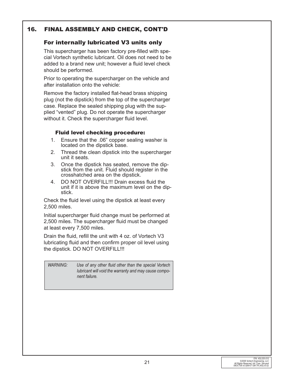 Vortech 1999-2006 4.8L/5.3L/6.0L Light Truck/SUV User Manual | Page 31 / 32
