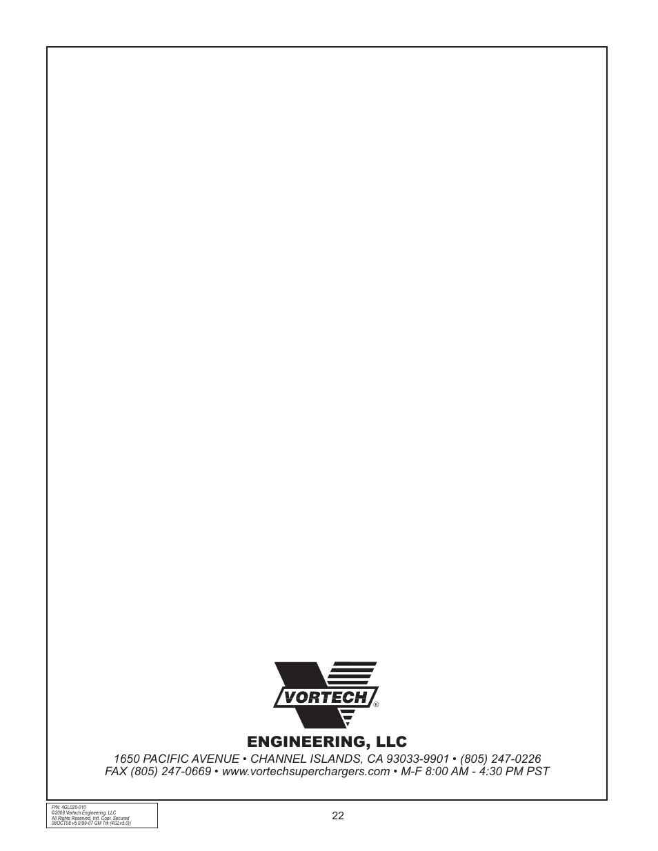 Engineering, llc | Vortech 1999-2006 4.8L/5.3L/6.0L Light Truck/SUV User Manual | Page 32 / 32