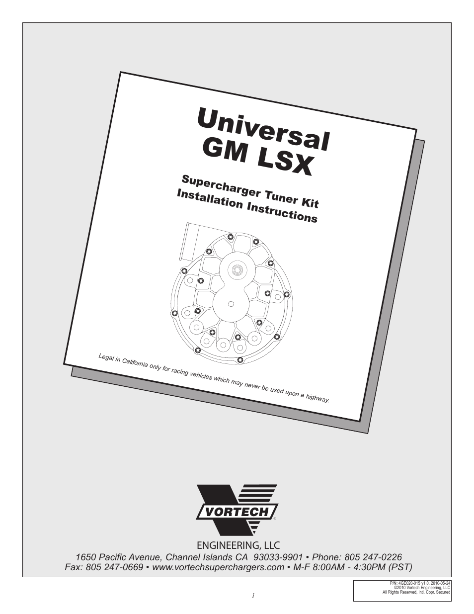 Vortech Universal GM LSX Tuner Kits User Manual | 42 pages