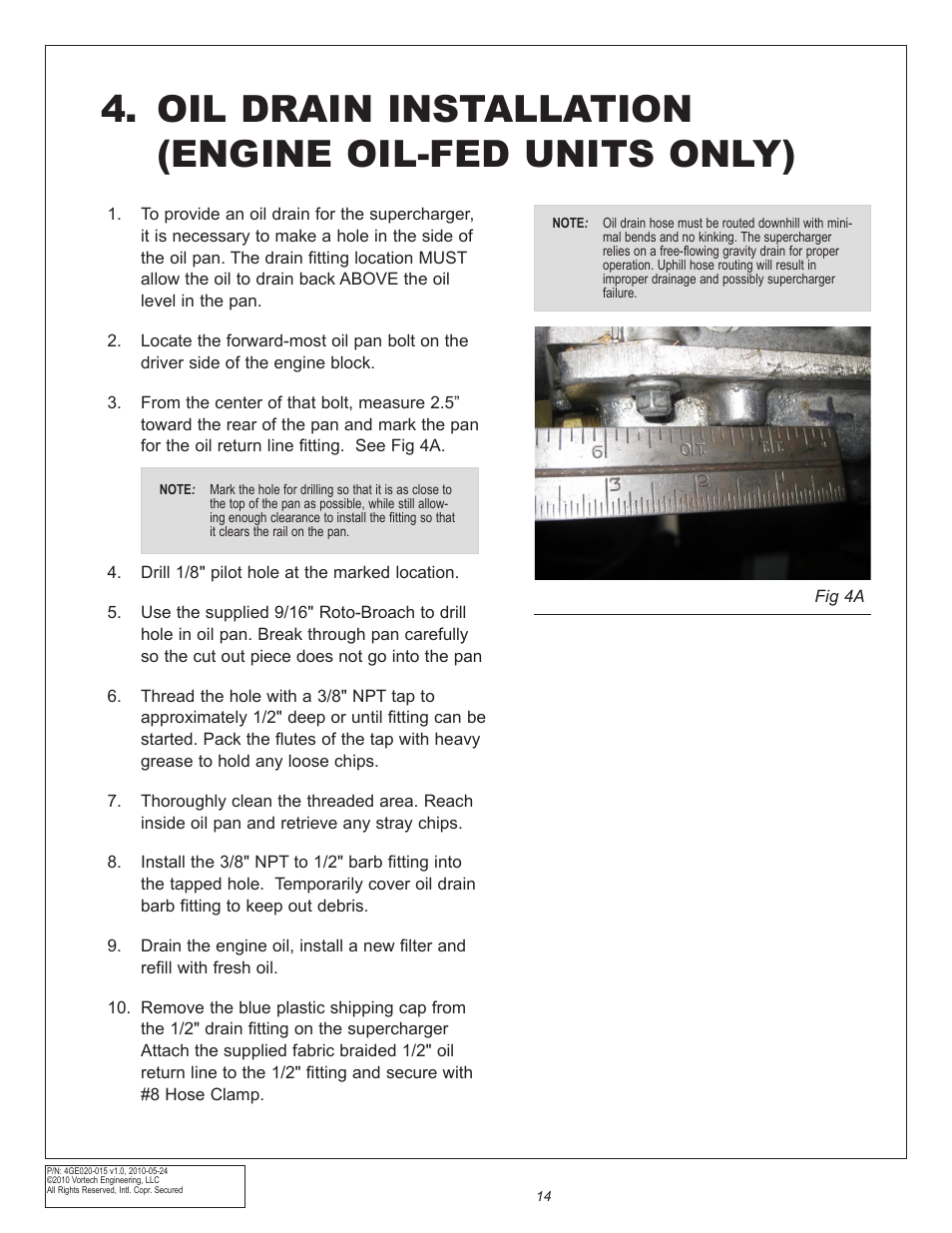 Oil drain installation (engine oil-fed units only) | Vortech Universal GM LSX Tuner Kits User Manual | Page 24 / 42